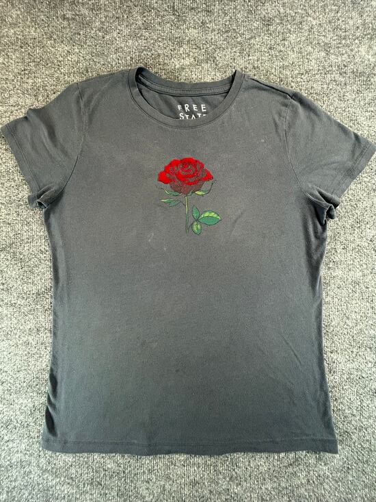 Free State Tops - Free State XL Gray Rose Graphic T Shirt Womens Short Sleeve Floral Casual Tee